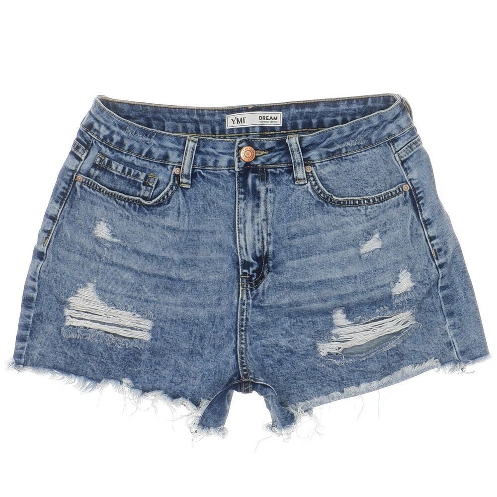Ymi Dream Hybrid Righ Rise Shorts Size 9 Juniors W29 Distressed Acid Wash Denim